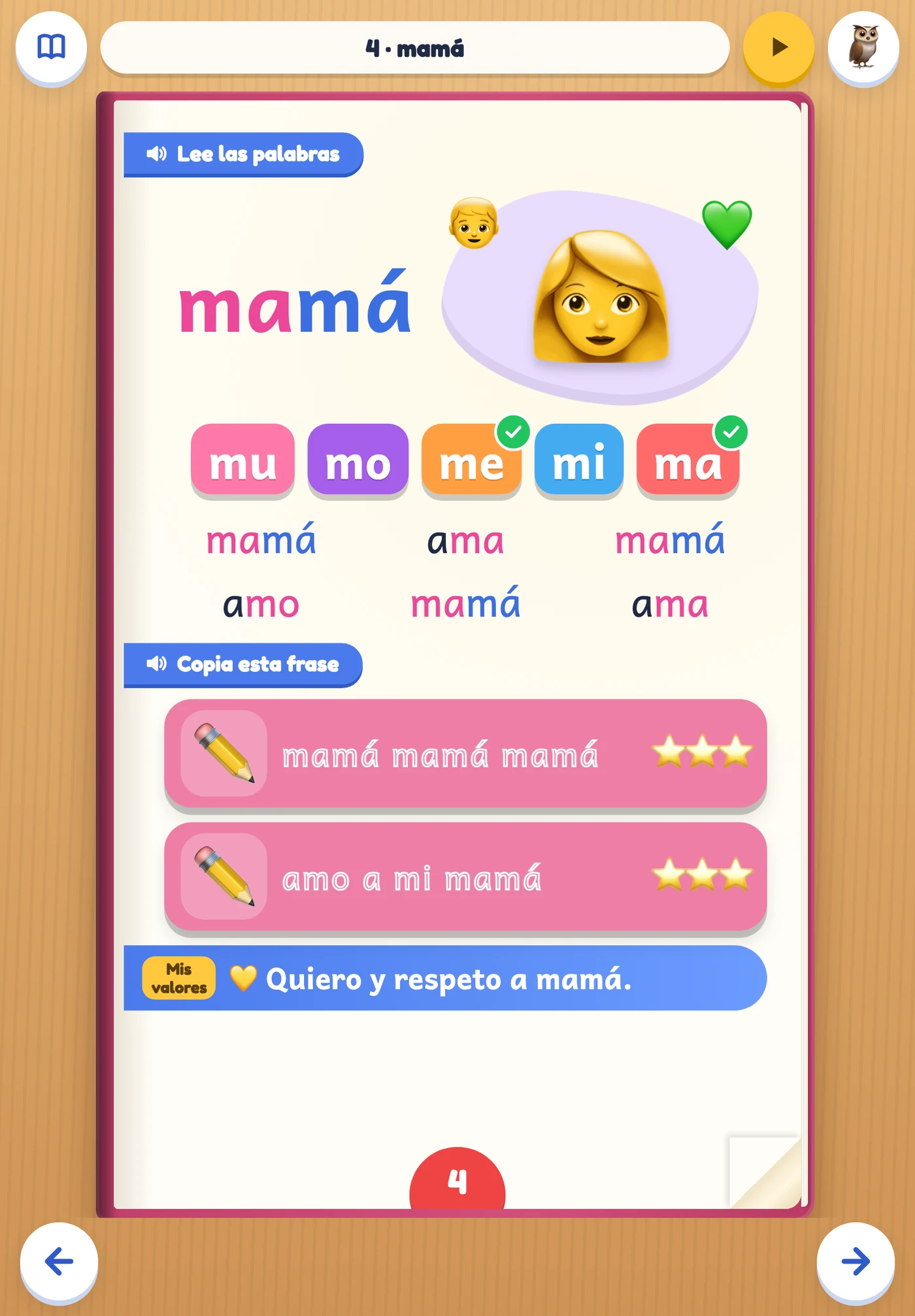 Aprendo a Leer en una tablet: lección de la palabra mamá