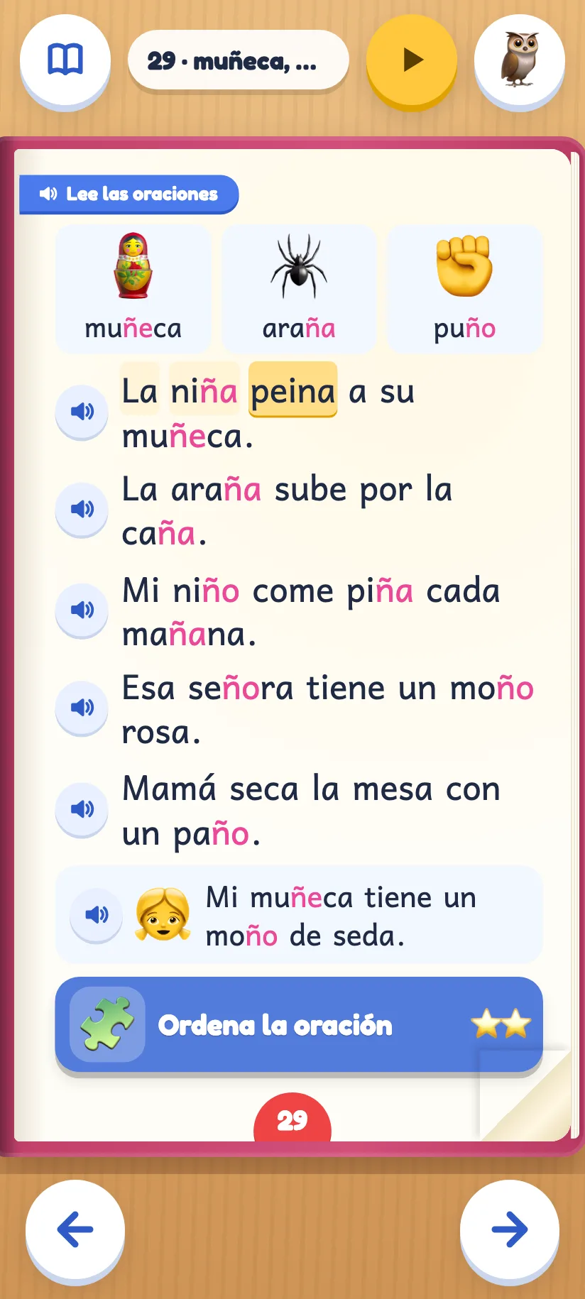 Lectura con el dedo: la palabra que suena se ilumina